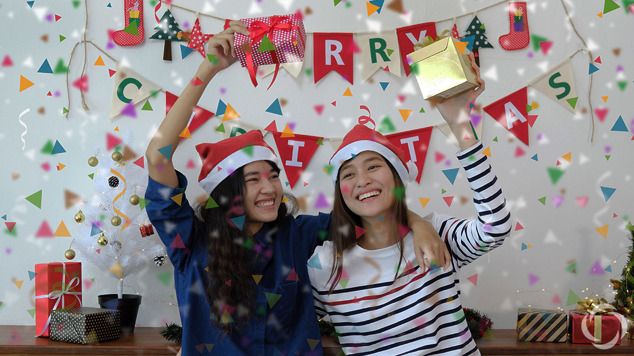 two teens celebrating Christmas